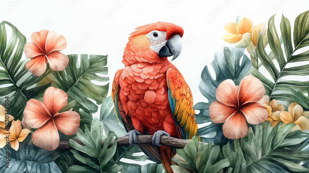 Fototapeta premium Vibrant Watercolor Painting of a Cockatoo on an Isolated White Background