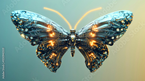 A fully robotic butterfly made from the most advanced technology, featuring completely independent control. This robotic butterfly represents the development of humanity and technology. photo