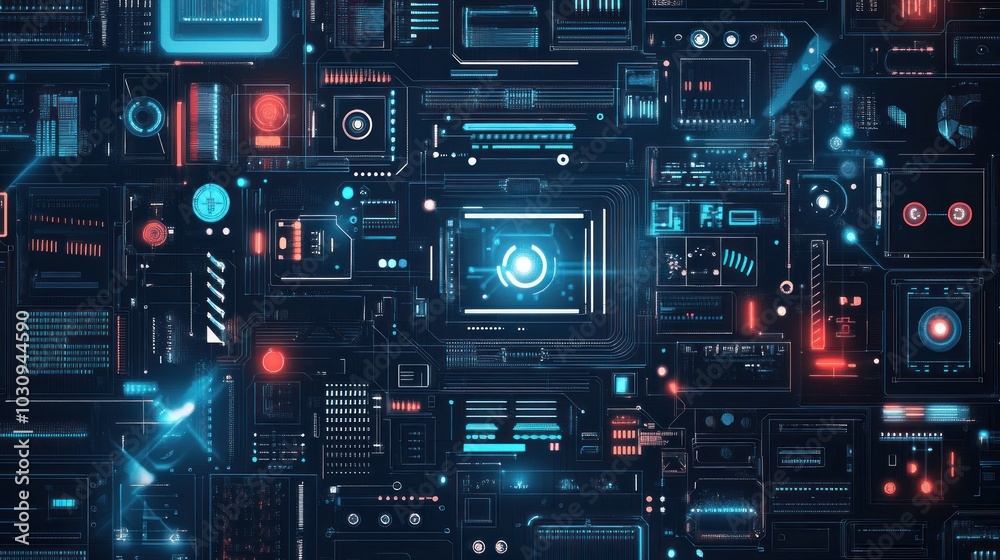 Vector illustration of a circuit board with diverse digital technology elements for an internet connection background Vector illustration of a circuit board with diverse digital technology elements for an internet connection background