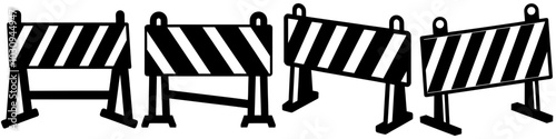line art vector illustration collection of construction barrier with wood cutting style. isolate on a white background. SVG and PNG
