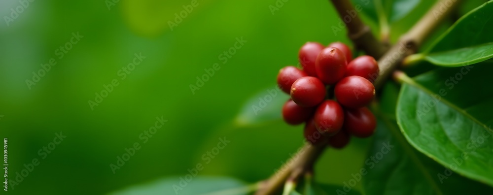 Coffee beans are found on tropical plants with large leafy green backgrounds typically in warm climates near the equator. Coffee beans are found on tropical plants with large leafy green backgrounds typically in warm climates near the equator.