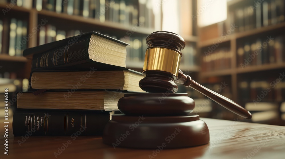 Judge's Gavel on Pile of Legal Books, Law Concept Judge's Gavel on Pile of Legal Books, Law Concept