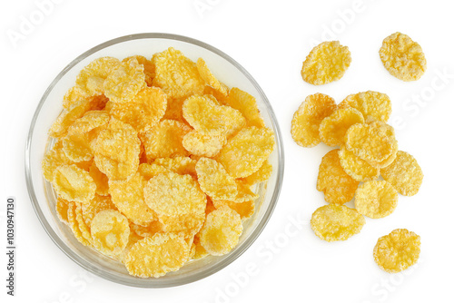 Photography Cornflakes in glass bowl isolated on white background