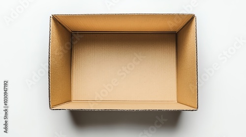 A simple, empty cardboard box on a white background, ideal for packaging or storage solutions.