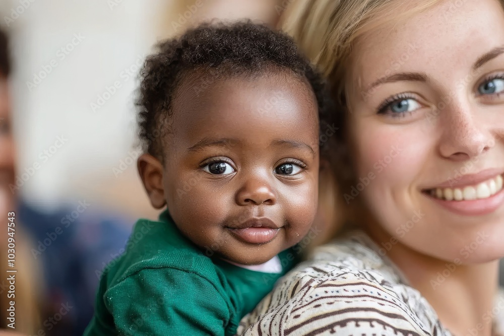 There is a young interracial family at home with little children. There is a young interracial family at home with little children.