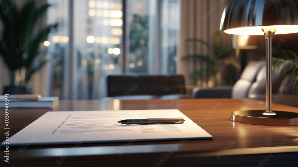 Private Placement Memorandum documents on a home office desk with a pen on the documents. Generative AI. Private Placement Memorandum documents on a home office desk with a pen on the documents. Generative AI.