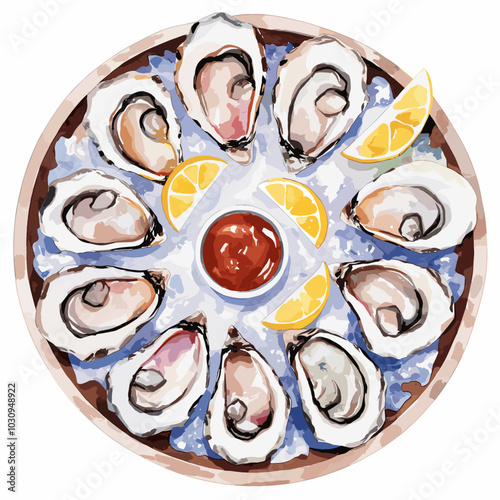 Watercolor Oyster Platter with Lemon