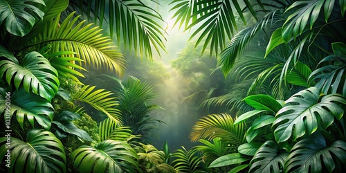 tropical background with exotic jungle plant leaves