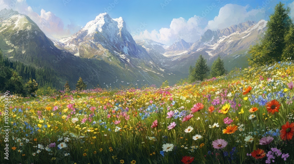 Fototapeta premium Blumenwiese - Hintergrund Panorama - Sommerblumen