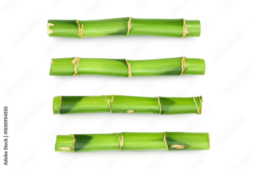 Fototapeta premium Green bamboo isolated on white background. Top view. Flat lay