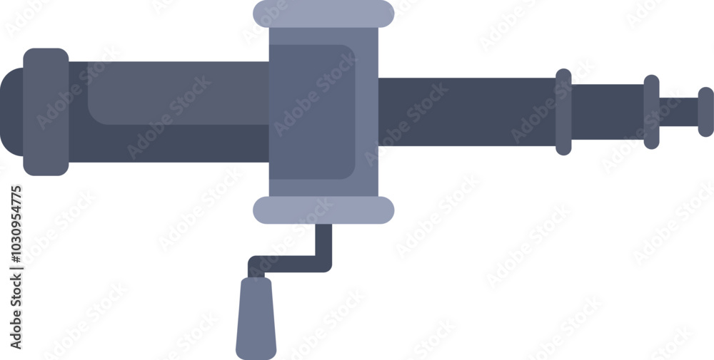 Fishing rod reel is being displayed with its handle and spool for winding fishing line Fishing rod reel is being displayed with its handle and spool for winding fishing line