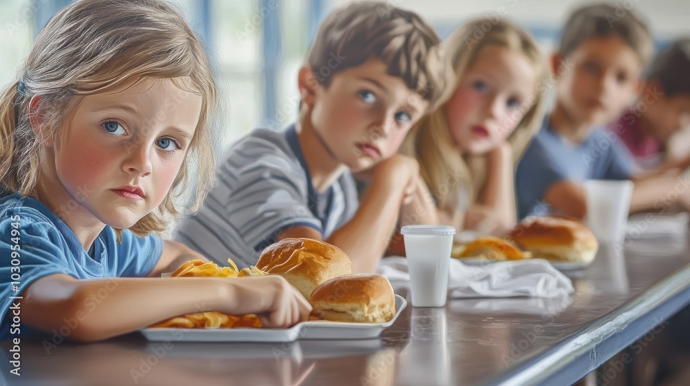Children having lunch during break time in school cafeteria Children having lunch during break time in school cafeteria