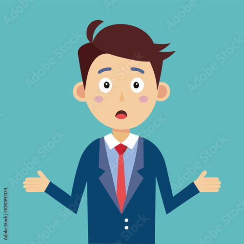 Businessman holding up his hands in confusion, avatar illustration with blue background