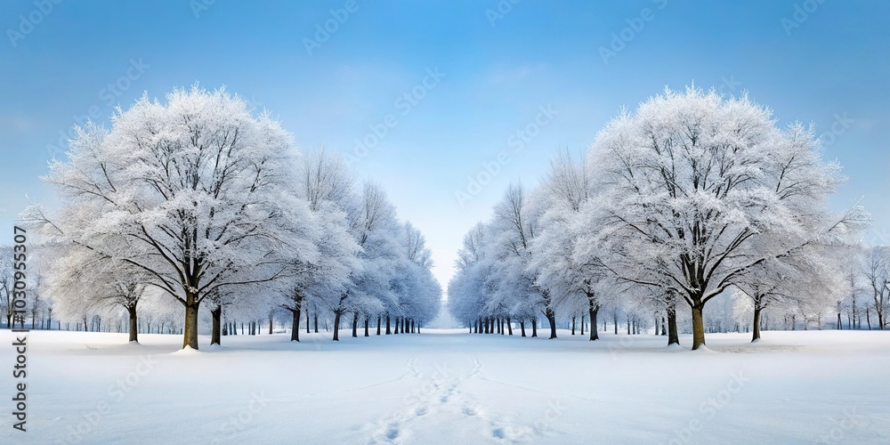 Winter snowy landscape with frost and snow covered trees Winter snowy landscape with frost and snow covered trees