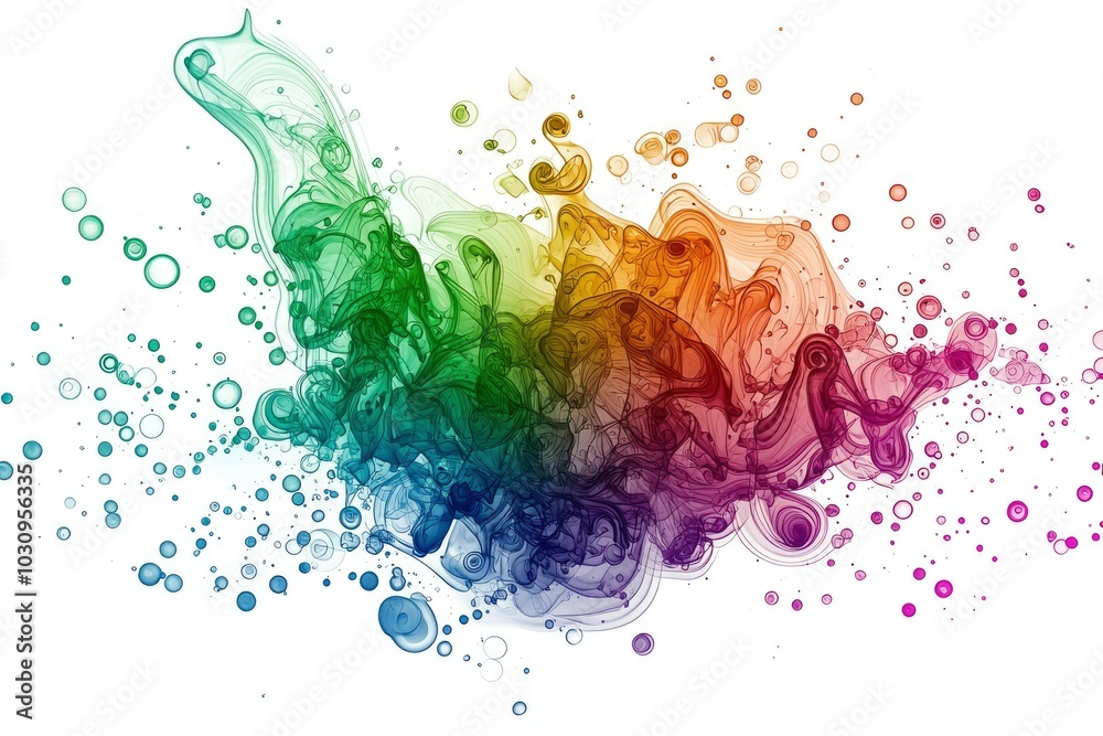 Fototapeta premium Abstract Swirling Ink and Bubbles in Rainbow Hues