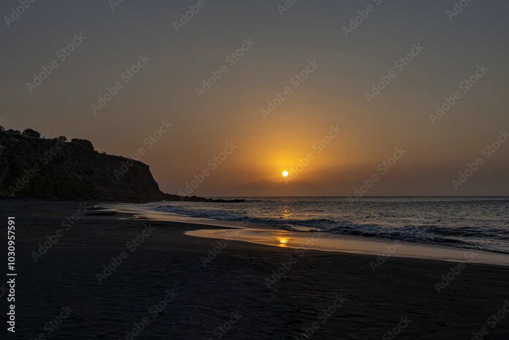 Obraz premium sunset on the beach, Ribeira da Prata, Tarrafal, Santiago Island, Cabo Verde
