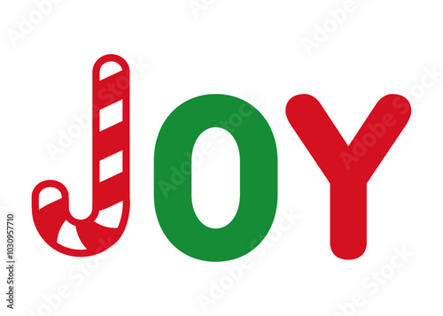 Tiempo de Navidad. Logo candy cane de navidad. Palabra Joy con bastón de caramelo en lugar de letra J para tarjetas y felicitaciones