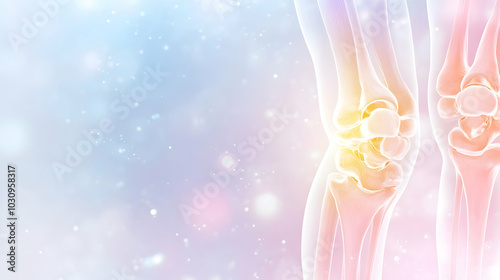Joint and knee pain illustration with a soft background, showcasing knee and leg bones  