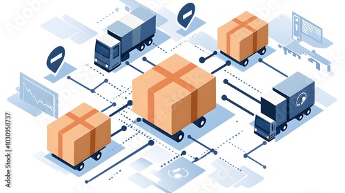 Abstract representation of a supply chain integrated with blockchain, showing transparent product tracking and data flow, blockchain technology, logistics and supply chain trends