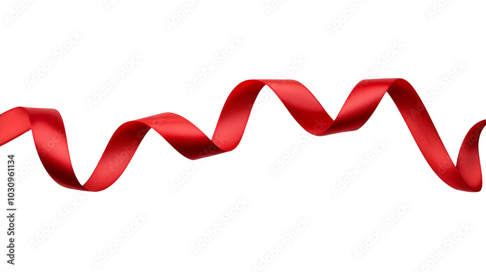 Elegant Red Satin Ribbon Twisting Gracefully on a White Background for Gift Wrapping Elegant Red Satin Ribbon Twisting Gracefully on a White Background for Gift Wrapping