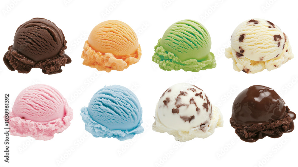 Delicious Variety of Ice Cream Scoops in Different Flavors and Colors for Summer Treats Delicious Variety of Ice Cream Scoops in Different Flavors and Colors for Summer Treats