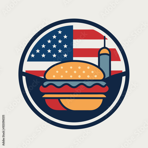 Women T shirt design with Funny Hot Dog and burger. American flag in background 