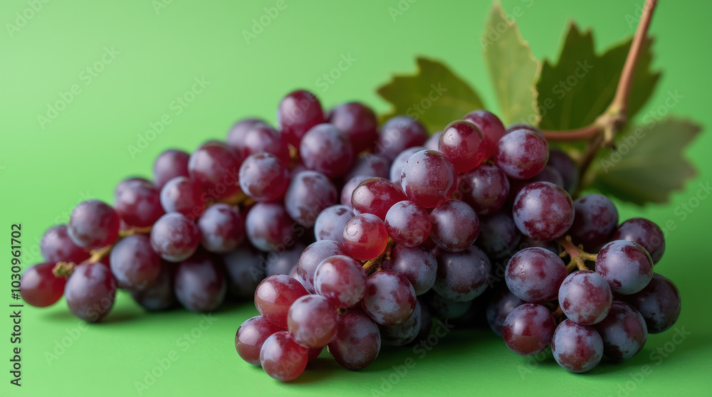 High-Quality Image of Fresh Purple Grapes on Vibrant Green Background - Ideal for Food, Health, and Marketing Projects High-Quality Image of Fresh Purple Grapes on Vibrant Green Background - Ideal for Food, Health, and Marketing Projects
