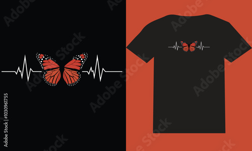 Butterfly superimposed heartbeat T shirt