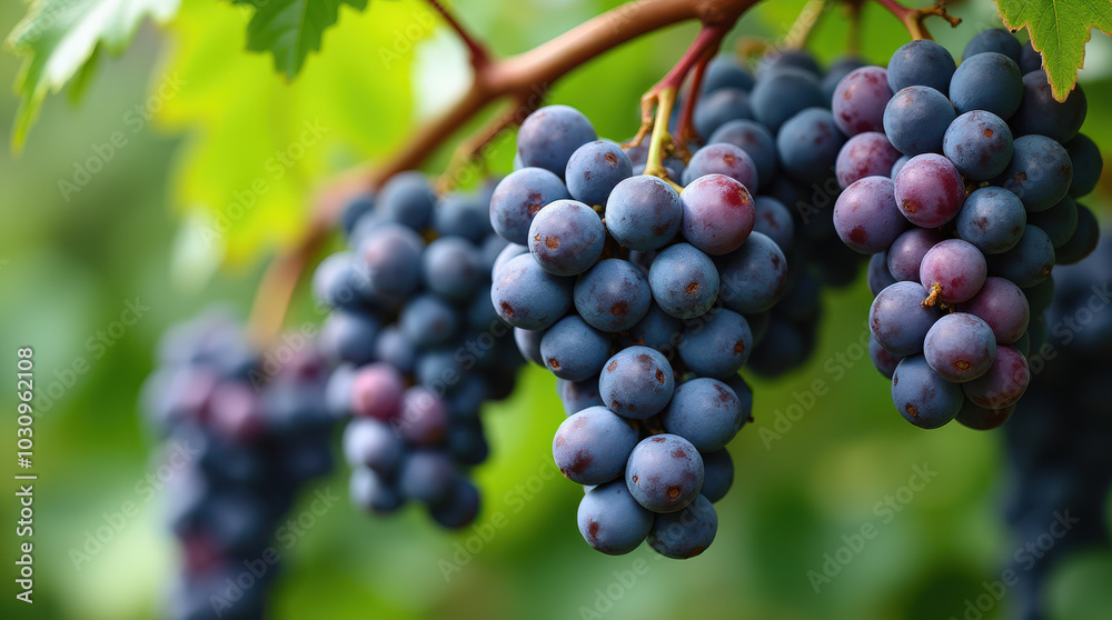 Fresh Purple Grapes on Vibrant Green Background and Wine Grapes in Vineyard for Healthy Living and Agricultural Concepts Fresh Purple Grapes on Vibrant Green Background and Wine Grapes in Vineyard for Healthy Living and Agricultural Concepts