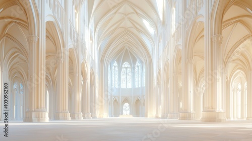 Grandeur and Shadows: Spectacular 3D Render of Expansive Gothic Cathedral Interior with Intricate Details and Play of Light