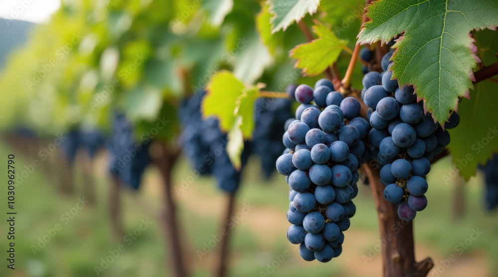 Fresh Purple Grapes on Vibrant Green Background and Wine Grapes in Vineyard for Healthy Living and Agricultural Concepts Fresh Purple Grapes on Vibrant Green Background and Wine Grapes in Vineyard for Healthy Living and Agricultural Concepts