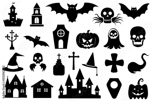 Halloween icons set silhouette vector illustration