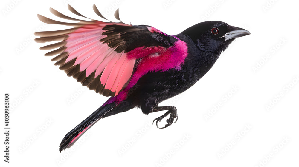Fototapeta premium Purple-throated Fruitcrow Bird Flying, Transparent Background PNG, Wallpaper, Cover and Screen for Smartphone, PC, Laptop, Transparent PNG