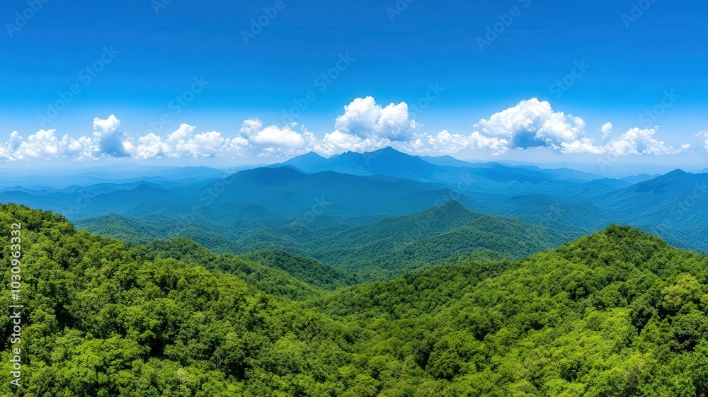 Lush green mountains stretch under a clear blue sky with fluffy white clouds, creating a serene and picturesque landscape. Lush green mountains stretch under a clear blue sky with fluffy white clouds, creating a serene and picturesque landscape.
