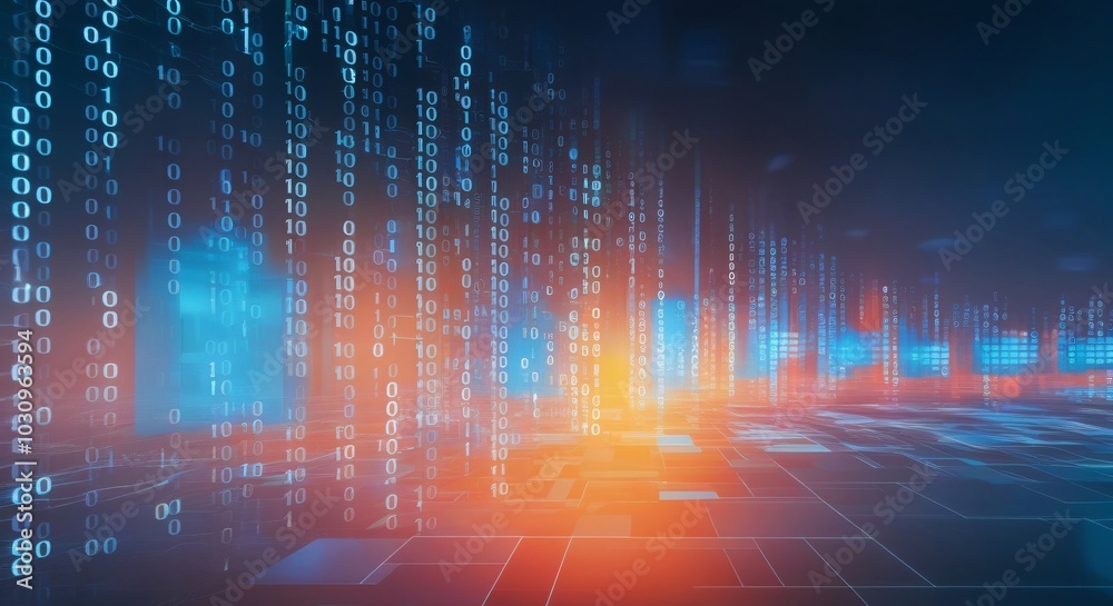 Digital Matrix: A mesmerizing digital matrix of binary code streams across the screen, creating an abstract and futuristic landscape. Digital Matrix: A mesmerizing digital matrix of binary code streams across the screen, creating an abstract and futuristic landscape.