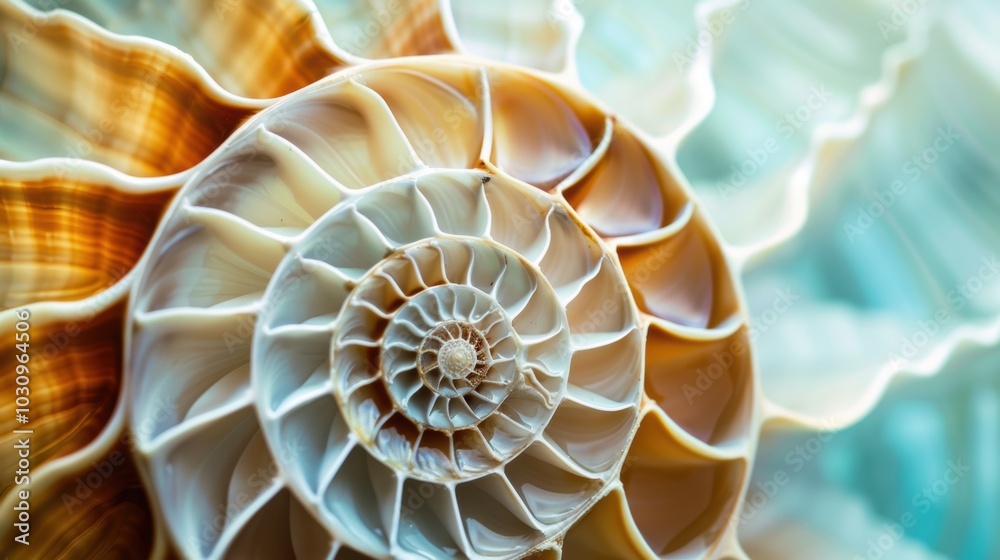 Nautilus shell highlighted in an abstract setting, showcasing its detailed spiral. The shell's geometric design is a beautiful display of marine life and nature. Nautilus shell highlighted in an abstract setting, showcasing its detailed spiral. The shell's geometric design is a beautiful display of marine life and nature.