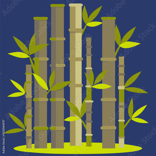 Illustration of stylized bamboo shoots growing against a blue background, representing asian culture and nature. Asian culture element or traditional symbol of asia