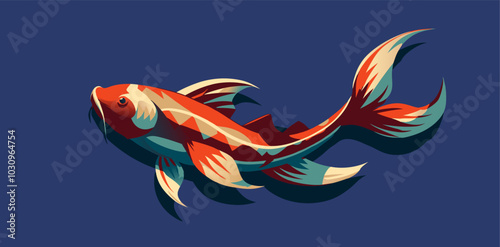 Colorful koi fish swimming upwards, a symbol of perseverance and good fortune in asian cultures. Asian culture element or traditional symbol of asia