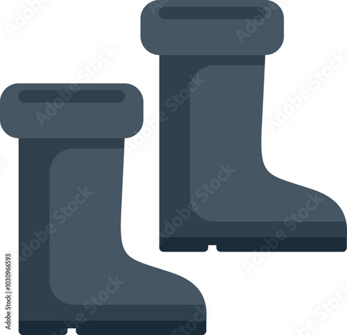 Pair of blue rubber boots standing upright on a transparent background