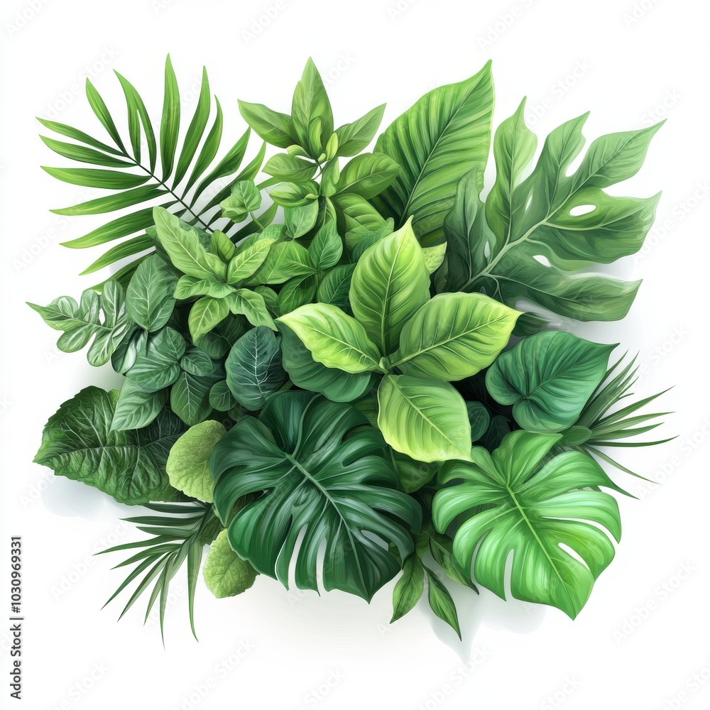 Fototapeta premium Lush Green Botanical Display with Various Leaves