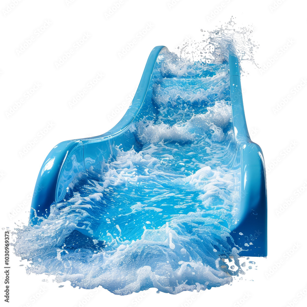 Water slide with splashing water, isolated on white background, transparent background