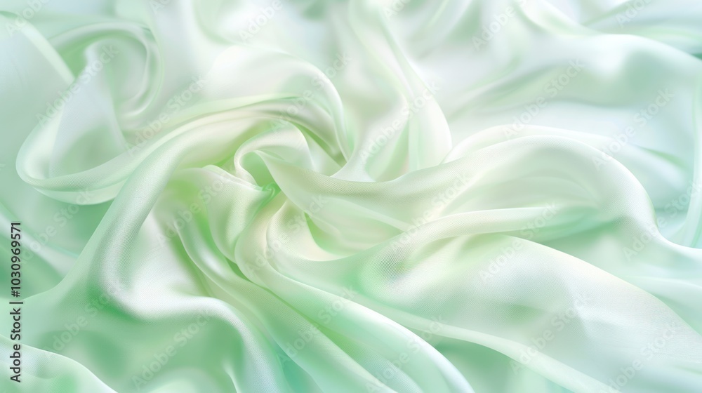 Abstract Green Silk Fabric Draped in Soft Folds