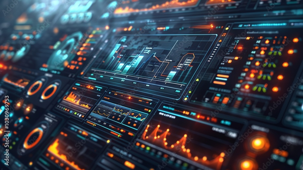 High-Tech Power Grid Interface with Data Analysis and Price Graphs - Sleek Futuristic Design with Holographic Energy Consumption and Market Trend Visualizations High-Tech Power Grid Interface with Data Analysis and Price Graphs - Sleek Futuristic Design with Holographic Energy Consumption and Market Trend Visualizations
