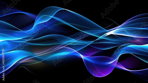 Abstract Blue and Purple Wavy Lines on a Black Background