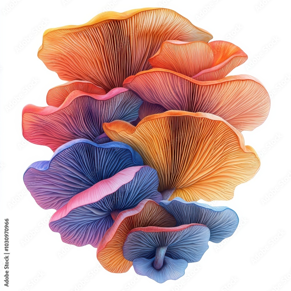 Vibrant Fungi Display with Colorful Gills and Layers Vibrant Fungi Display with Colorful Gills and Layers