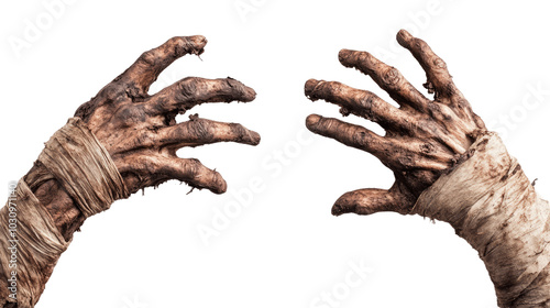 Terrible zombie hands dirty hands of the mummy isolated on transparent background halloween theme