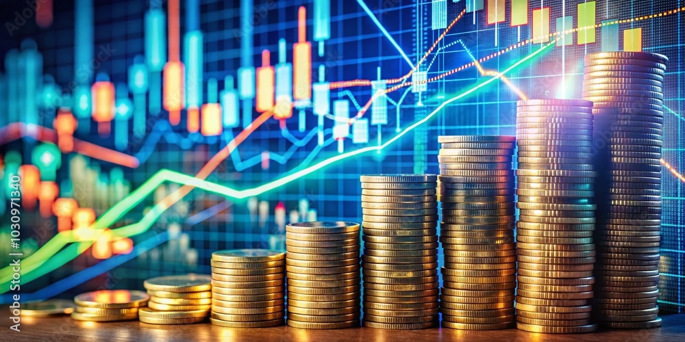 Upward Trend in Stock Market: Macro Photography of Ascending Financial Graphs and Bullish Symbols Upward Trend in Stock Market: Macro Photography of Ascending Financial Graphs and Bullish Symbols