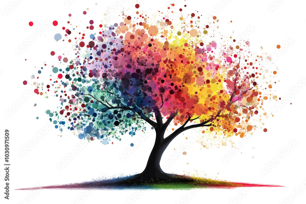 Colorful tree with vibrant leaves, depicted in an artistic style; perfect for nature and creativity themes. Colorful tree with vibrant leaves, depicted in an artistic style; perfect for nature and creativity themes.