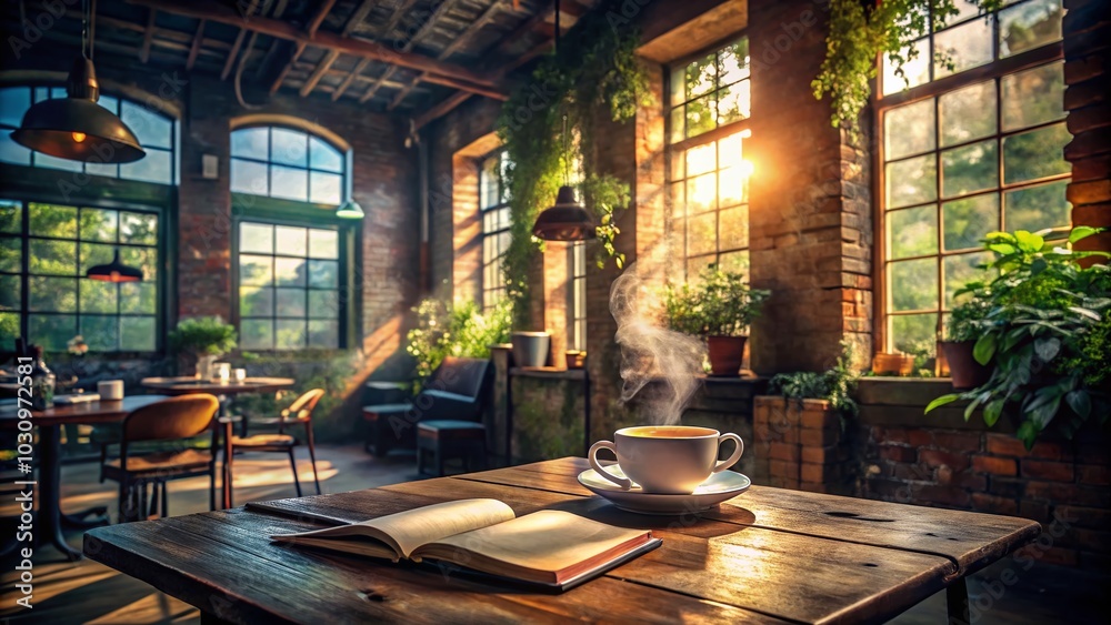 Fototapeta premium Urban Exploration Coffee Time in a Hidden Cafe with Vintage Decor