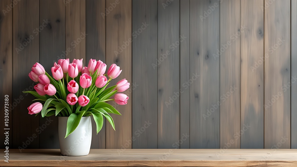 bouquet of pink tulips in a white vase placed on a wooden surface against a dark wooden background, creating a serene and aesthetically pleasing composition bouquet of pink tulips in a white vase placed on a wooden surface against a dark wooden background, creating a serene and aesthetically pleasing composition